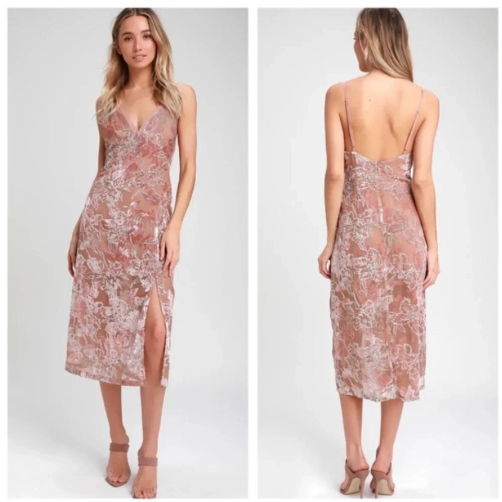 Lulus katrin mauve burnout velvet floral print midi dress - Picture 2 of 9